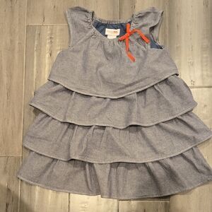 Charming Blue Tiered Dress with Orange Bow